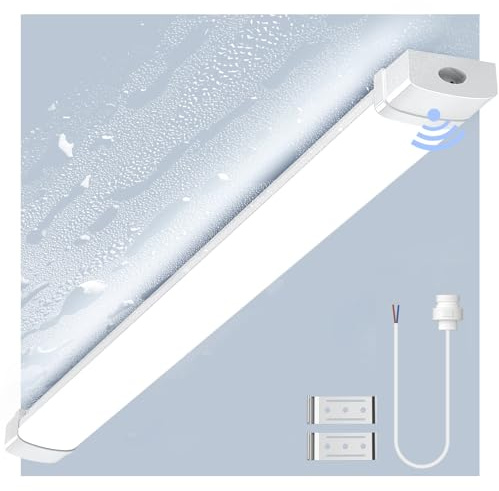 Bellanny 115cm LED Feuchtraumleuchte Werkstattlampe 40W 4000LM LED Röhre Lichtleiste - 6500K IP65 Wasserdicht Kellerleuchte, Deckenlampe mit Bewegungsmelder für Büro Garage Balkon Flur Treppe Wand Bad