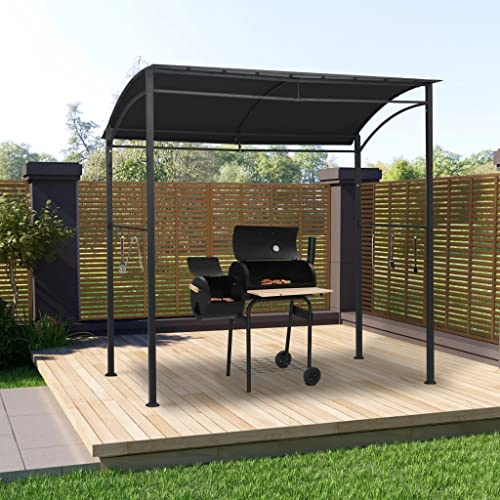 Qnhdfrt Grillpavillon Anthrazit 215 x 150 x 220 cm Stahl Rahmen mit Wetterbeständigem Polyester Dach 10 Haken für Zubehör Stabiler Shelter für Garten Camping und Outdoor Events