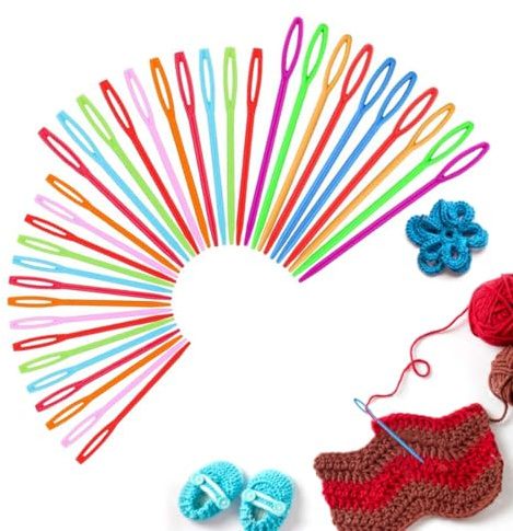 ZORVYN Juego de 30 agujas de coser de plástico, aptas para bordar, tejer, hacer manualidades y coser a mano (7 cm/9 cm/15 cm)