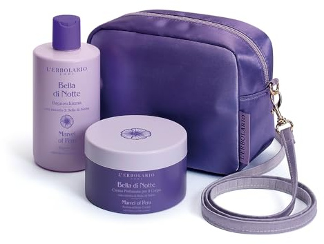 L’Erbolario Bella di Notte Beauty Bag Grandi Meraviglie – Bagnoschiuma 300 ml + Crema Profumata per il Corpo 250 ml + Beauty – EDIZIONE LIMITATA – fragranza dolcemente fiorita e vanigliata