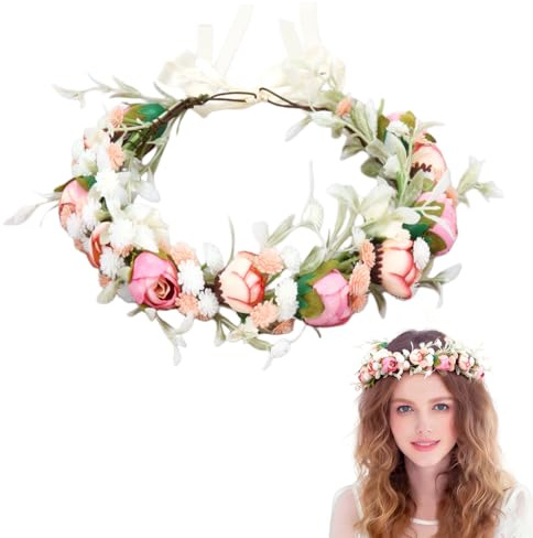 Blumenkranz Haare, Braut Haarschmuck Set, Blumenhaarreife Damen Blumen Haarkranz, Einstellbarer Blumenkrone Stirnband für Hochzeit Party Boho Fasching