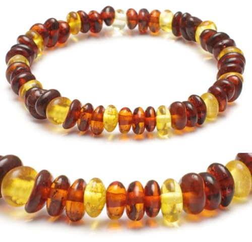 Bernstein Armband auf Gummiband - Bernsteinarmband für Damen & Herren & ganze Familie - Echter Schmuck aus Ostsee Bernstein Perlen - Weinachtsgeschenke kleinigkeiten (Cognac / Honig, 22 CM)