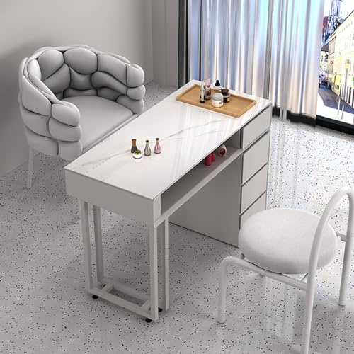 Manicure Table Station Wooden Nail Tech Desk, Nail Stylist Equipment with Drawers and 2 Layers Storage Rack Home Beauty Professional Modern Nail Desk Work(80X40X78Cm)