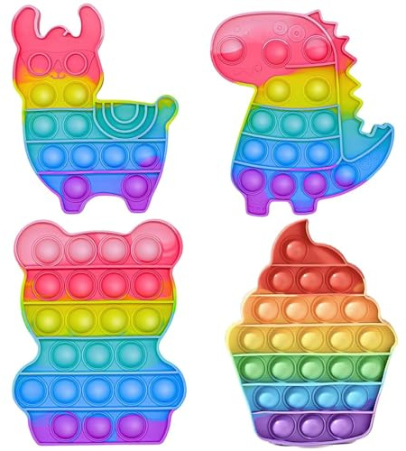 4 Stück Pop Bubble Spielzeug, Sensorisches Silikon Fidget Toys Alpaka Dinosaurier Bär Eiscreme, Antistress Angst Relief Autismus Plopp Spielzeug für Erwachsene