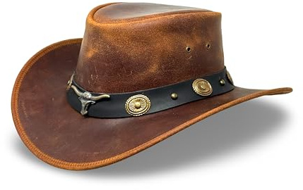 Albsales Lederhut Western Cowboy – Outdoor Hut Reiten, Wandern & Abenteuer Canyon Brown (DE/NL/SE/PL, Alphanumerisch, M)