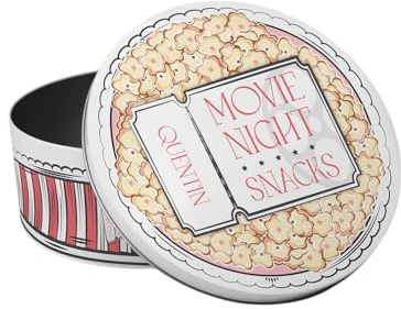 Purely Home Personalised Movie Snacks Tin - Cinema & Film Popcorn Gifts - Retro Small Round Metal Kitchen Storage Container 18 x 7cm
