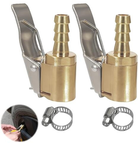 2 Stück 6mm Air Chuck Autoventil Hebelstecker, 1/4 Adapter für Französische Ventile zum Reifenfüllen, Messing Reifenfüller mit Druckprüfer ventil adapter für Autos, Vans und Lkw