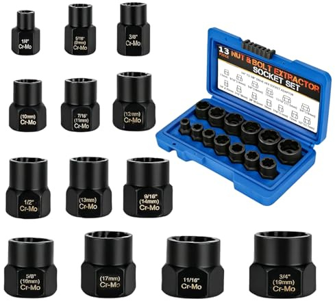 AropaeenGlowry 13-Piece Nut Extractor Socket Set - Impact Bolt & Locking Wheel Nut Remover Tool for Rusted, Damaged, Broken Nuts