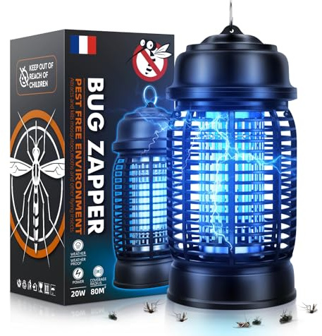 Lampe Anti Moustique, 20W UV Tue Mouche Electrique, 360 ° Tueur D'Insectes Répulsif Efficace, Étanche IPX4, Insectes Tueur Lampe pour Camping Intérieur Extérieur Maison Patio Jardin