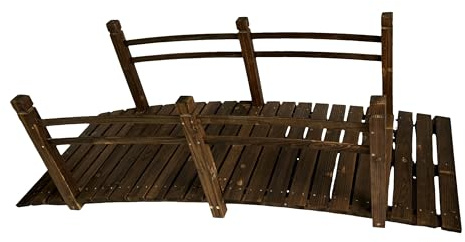 Relaxdays trädgårdsbro med räcke, granträ, för dammar, 58 x 185 x 72 cm, brun