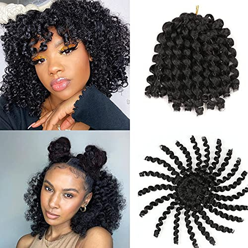 Xtrend 5 Packs/Lot Zauberstab Curl jamaican Bounce Twist Braids Haar Häkeln Zöpfe Curly Hair Extension 8 Zoll synthetische Haarwebart für Frauen 20 Stränge/Packung (8 Zoll, 1B #)