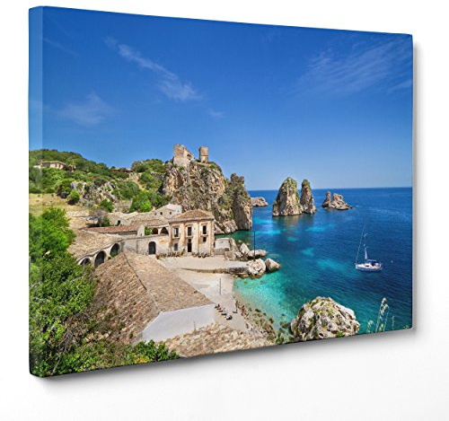 ConKrea Quadro su Tela Canvas - INTELAIATO - Pronto da Appendere - Tonnara di Scopello - Sicilia - 30x40cm - Senza Cornice - (cod.3341)