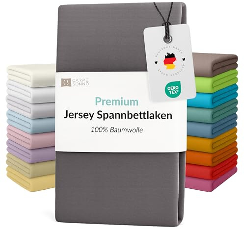 Carpe Sonno Jersey Spannbettlaken 180-200x200 cm – Graphit | Elastisches Bettlaken mit Rundum-Gummi | 100 % Baumwolle, bügelfrei, Made in EU | für Matratzen mit 15–25 cm Steghöhe