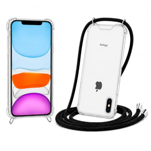 JProtect für iPhone XS Max Hülle mit Band – Handyhülle zum Umhängen mit Band in Schwarz – Handykette iPhone XS Max Kordel Hülle mit Kette/Schnur – Schützendes Case