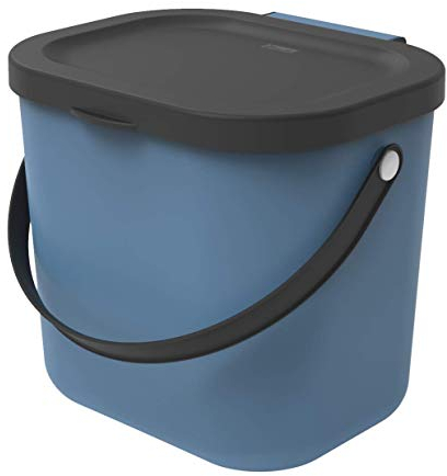 Rotho Albula Biomülleimer 6l mit Deckel und Henkel für die Küche, Kunststoff (PP) BPA-frei, blau/anthrazit, 6l (23.5 x 20.0 x 20.8 cm)