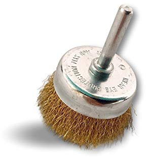 Brosse rotative métallique coupe Ø 50 mm | Lot de 6 | Sur tige Ø 6 mm | Fil laiton Ø 0,20 mm souple | Pour perceuse ou visseuse à mandrin | Kibros 2550LVx6