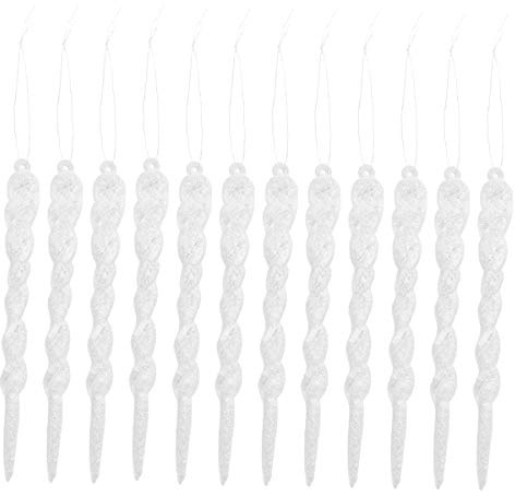 Amosfun 12Pcs Weihnachtsbaum Eiszapfen Ornamente - Verdreht Durchsichtige Plastik Tropfen Hängen für DIY Gartenparty Hochzeit (Weiß)