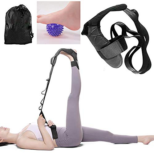 Autonomier Écarteur de pied et mollet, étirable pour jambes et ischio-jambiers, sangle d'étirement pour fasciite plantaire, épine calcanéenne, chute du pied, tendinite d'Achille, sac et balle de