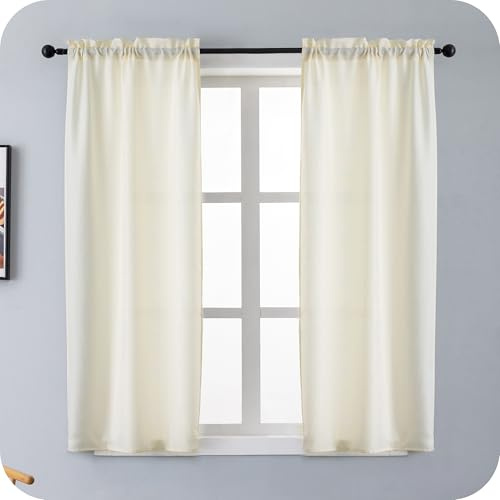 GIRASOLE HOME® Coppia Tende Semi Oscuranti Tinta Unita Tenda per Soggiorno e Camera 2 Pannelli con Tasca (Crema, 70x145cm)