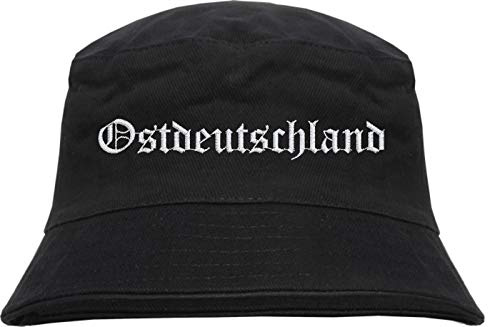 HB_Druck Ostdeutschland Fischerhut - Altdeutsch - Bestickt - Bucket Hat Anglerhut Hut Schwarz S/M