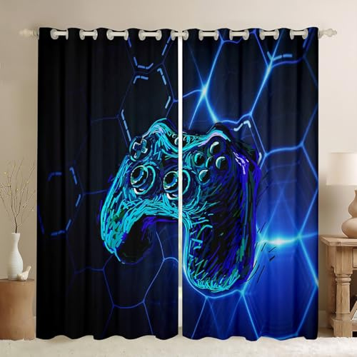 Tende per finestre, per camera da letto, soggiorno, gamepad, per bambini, ragazzi e ragazze, con joystick blu, tende per finestre, a nido d'ape, 116 x 182 cm (larghezza x lunghezza)