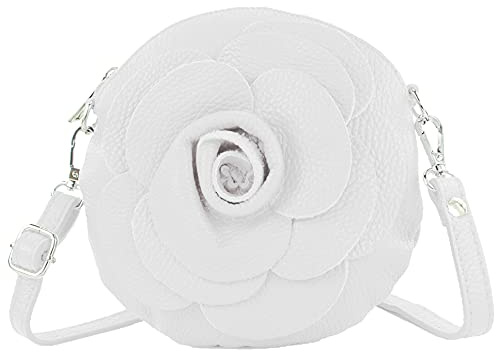 modamoda de T225 Damen Leder Umhängetasche Abendtasche Clutch Blüte Klein handmade in Italy, Farbe:Weiß