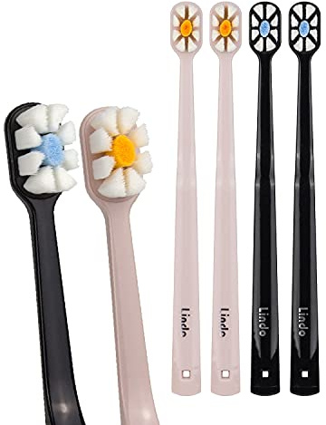 Lindo Polishing Toothbrush - for Sensitive Gums and Teeth, 12000+ Ultra Fine Bristles, Soft and Gentle, Deep Clean, Pack of 4 (Blue, Gray, Beige, Black) (Original Black, Beige, 4 Pack)