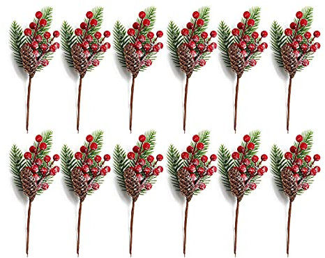 Mokyler 12 Stück künstliche Stechpalmen-Beerenzweige Stiele für Weihnachten, Beerenzweige, künstliche Beeren-Sprays für Urlaub, Heimdekoration