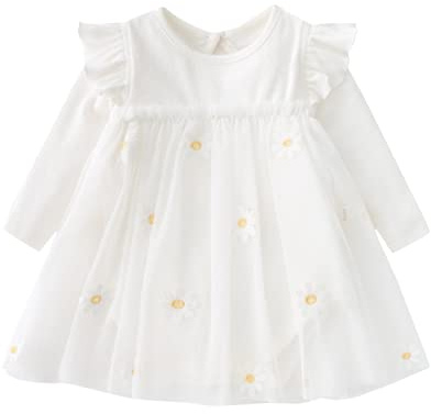 Alunsito Kleinkind Kleines Baby Mädchen Kleid Sets Rüschen Langarm Strick Strampler Tüll Rock Herbst Winter Outfits 66 6-9 Monate Weiß