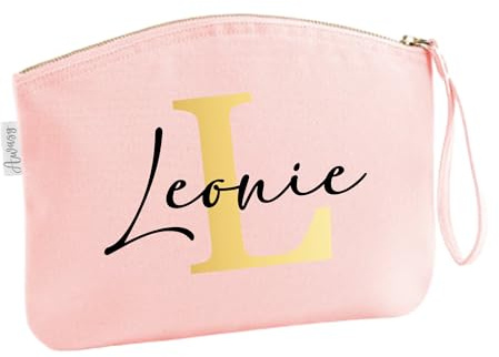 minimutz Schminktasche für Mädchen mit Name | Motiv Buchstabe Initiale inkl. Namensdruck | Personalisierte Kosmetiktasche Ordnungshüter Mädchen Damen M (19 x 17 cm) Rosa