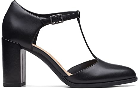 Clarks Freva85 Bar Pompe-femme, Cuir noir, 38 EU