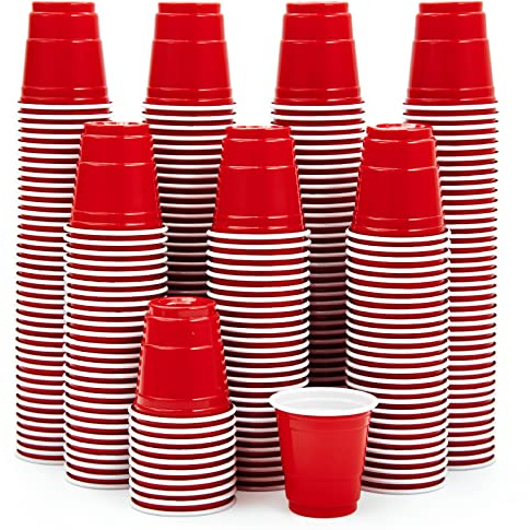 Lilymicky 300 PACK 2 oz Plastic Shot Glasses, Red Disposable Shot Cups, Mini Red Shot Cups, 2 oz Party Cups for Halloween Christmas Party