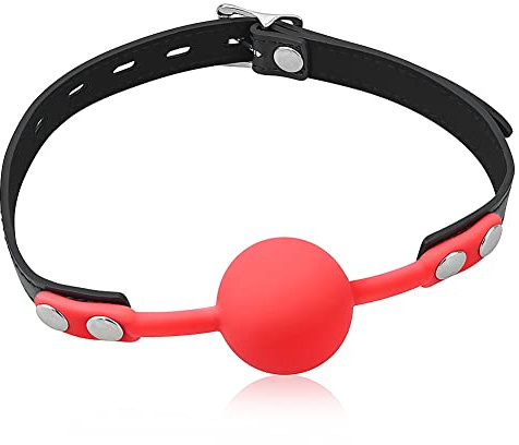 SXOVO Bâillons BDSM en Silicone Ball Gag avec une Serrure, Longueur Réglable, Cosplay Sexy Fétiche Esclave Sex Toys pour Couple Femme Homme (Rouge)
