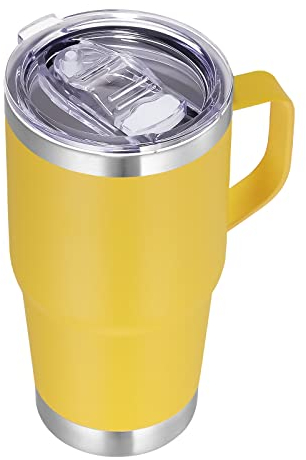 VEGOND 20 oz Tumbler with Handle Lid and Straw, Stainless Steel Insulated Travel Coffee Mug Spill Proof Double Wall Metal Tumbler Cup Keeps Drink Hot and Cold, Yellow 1 Pack