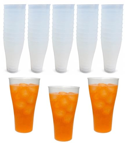 PAWOPA 100 Vasos Económicos de Sidra 430 ML Reutilizables - Plástico Duro Irrompible - Uso en Fiestas, Oficina o Camping - Ecológico sin BPA - Vasos Cónicos Resistentes