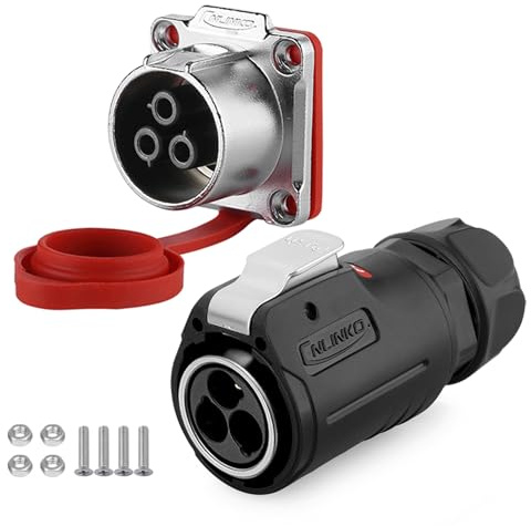 CNLINKO LP-24 3 Pin Conector Impermeable, Enchufe rápido conectores rápidos de aviación con carcasa de plástico PBT，Toma con brida M24 (3 PIN)