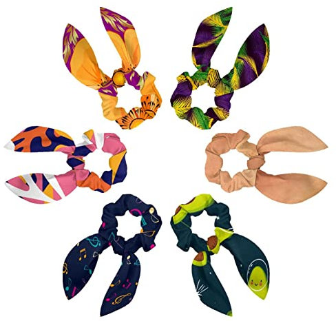 6PCS Hair Scarf Scruncheis for Women Girls, Ribbon Bow Elastic Hair Ties Bands Satin Hair Ribbon Scrunchy Ponytail Holder Accessories,Colored Palm Leaves