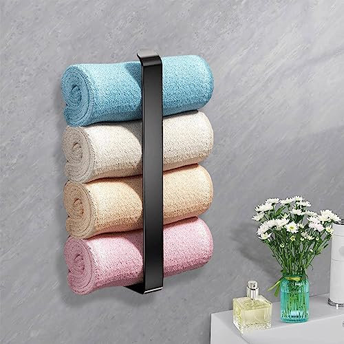 FUYAO Handtuchhalter Bad Handtuchstange Ohne Bohren Schwarz, 28CM Selbstklebend Dusche Handtuchhalter Wandmontage Rostschutz Badetuchhalter Für Bad Waschtisch Küche Schrank Kleiderschrank