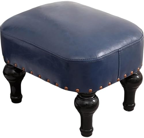 DiicMa Kleiner Fußhocker, Ottomane, Leder, gepolsterte Fußstütze, Holzfußstütze, Hocker, Sofahocker for Fußstütze for Wohnzimmer (Color : Blue)