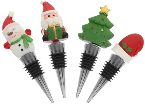 MUCKLILY 4stücke Teiliges Weihnachts-weinflaschenverschluss Dekorative Wiederverwendbare Stopfen Für Getränkeflaschen Kreative Weihnachtsmütze Und Baum Design Für Festliche Anlässe