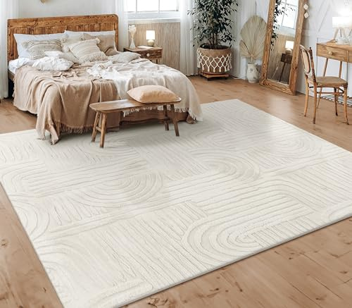 Paco Home Teppich Wohnzimmer Schlafzimmer Kurzflor Skandinavisches Boho Muster Geometrisch Rauten Motiv Einfarbig Weich Modern, Grösse:120x160 cm, Farbe:Creme 7