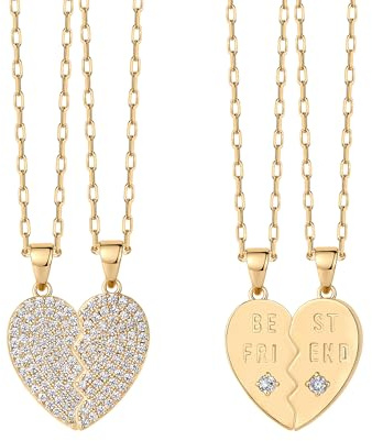 PAVOI 14K Yellow Gold Plated Friendship Heart Pendant Necklace Set for Women | Two Gifting Best Friend Matching Pendant Necklaces - Valentines Day Trendy Jewelry