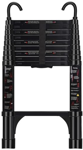 ARCHOM Telescoping Ladder 9.5 FT - Aluminum Telescopic Ladder with Hooks - Folding Extension Ladders for Home Work Loft Roof Attic RV Ladder with EN131 Certification - 330lbs Max Capacity (Black)