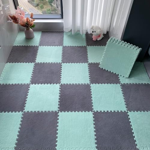 Weich Wohnzimmer Schallschutz Teppiche, Dick Schlafzimmer Flauschige Krabbelmatte, Waschbar Komfortabel Ineinandergreifende Teppiche, Zuschnitt Möglich,12 Stück (1 Stück 30*30cm),Einfach Zu Säubern. (
