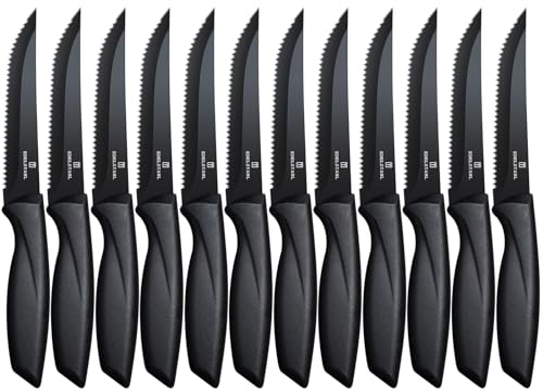 targzier Steakmesser 12 Stück,Steakmesser-set aus Edelstahl,Scharfes Steak Messer Set mit Wellenschliff,Steakbesteck Messerset,Küchen-Steakbesteck,Spülmaschinenfest