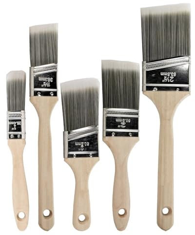 Paint Brush Set - 5 Piece Angle Brushes in Assorted Sizes, Treated Wood Handle, Walls, Stain Brush, Wall Paint Brushes, Furniture Paint Brushes for Painting Walls, Painting Brush