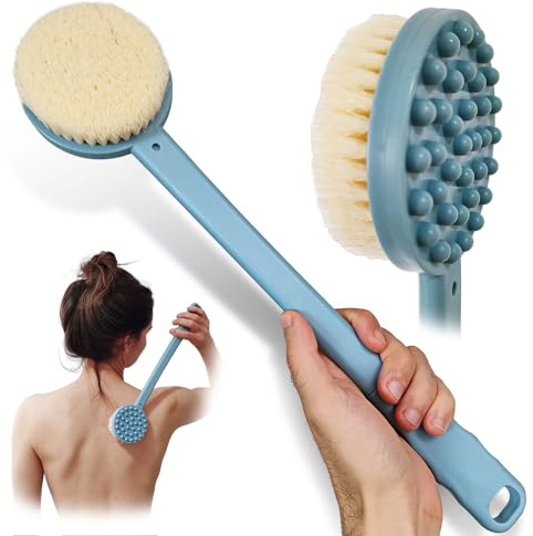 Bath Body Brush 15 Long Handle Back Shower Brush Exfoliating Back, Body and Feet Scrubber (Blue)