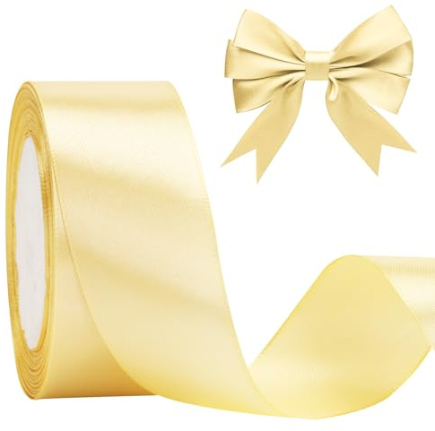 KINGLAKE 40mm Satinband Geschenkband Champagner Gold - 22m Schleifenband, Seidenbänder, Geschenkbänder Stoffband, Seidenband, Ribbon Band, Dekobänder für Schleifen, Hochzeit, Weihnachten, Basteln