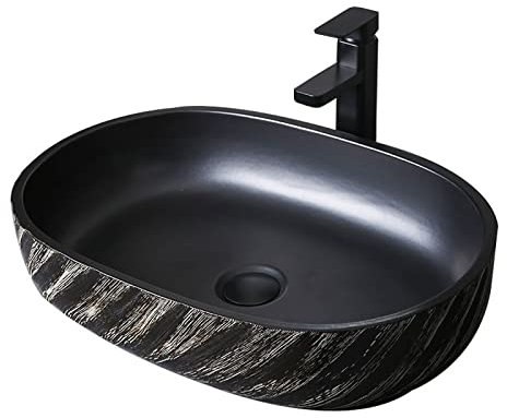 ABNNHK Schwarzes Keramik-Waschbecken, großes ovales, künstlerisches Waschbecken über der Theke, luxuriöses Badezimmer-Waschbecken aus Porzellan