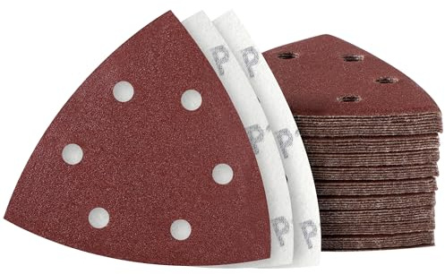 MIDO Professional Abrasive Triangle Sanding Pads 50 Pcs 93 mm 120 Grit Detail Sander Pads 6 Holes Sanding Sheets Sander Sandpaper Hook and Loop Sander Pad